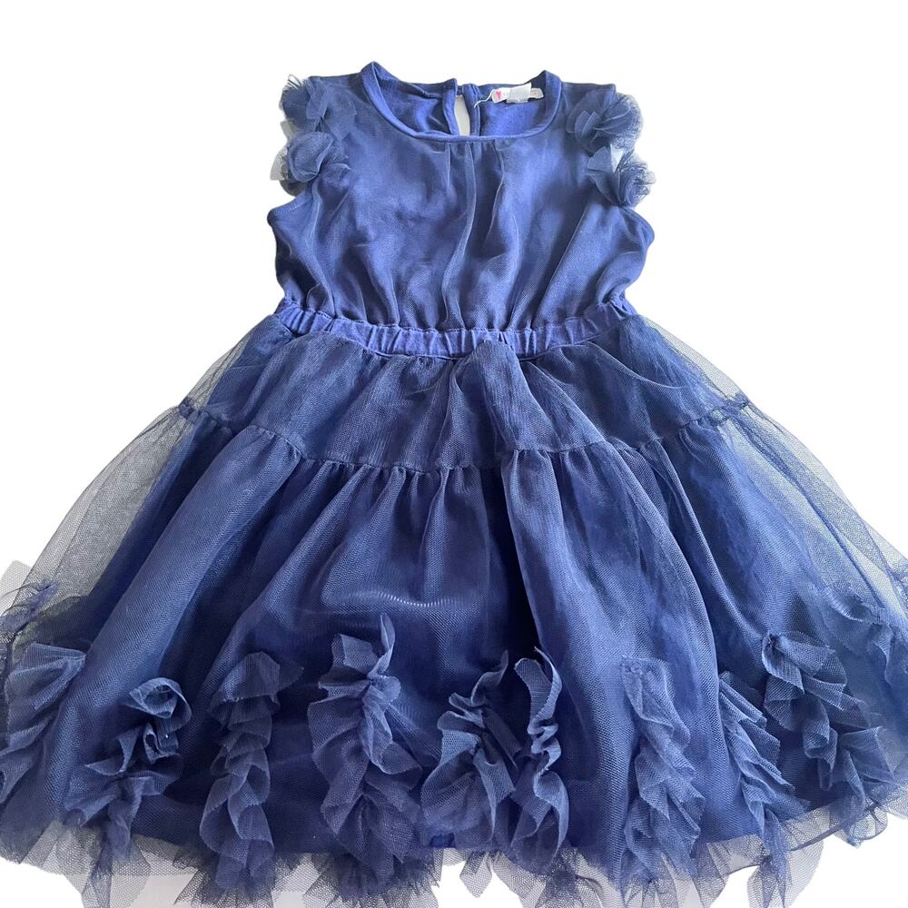 Crewcuts by J.Crew Navy Tulle Ruffle Flower Dress Girls Size 4
